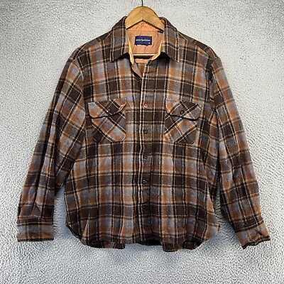 #ad Vintage Arrow Sportswear Flannel Shirt Men#x27;s Extra Large Brown Wool Plaid Check