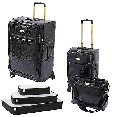 #ad Samantha Brown Luggage Croco Embossed Jet Set Travel Collection Black