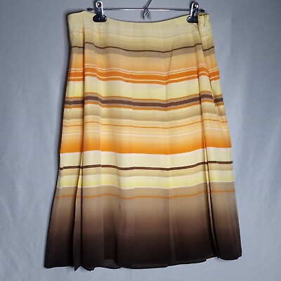 #ad Talbots Women#x27;s 100% Silk Fully Lined Skirt Yellow Orange Brown Size 14W Petite