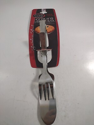 #ad ExcelSteel Fork And Knife Set Server Tool W Serrated Cutting Edge