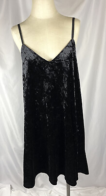 #ad Bobeau Black Velvet Short Mini Slip Dress Size Medium Sleeveless Shift Boho Goth