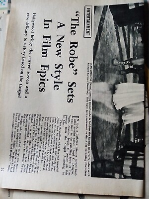 #ad ZZ10 Ephemera 1953 article filming the robe Jean simmons Richard Burton