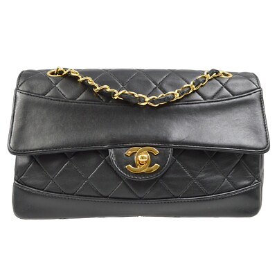 #ad Chanel Black Lambskin Single Flap Shoulder Bag 112015