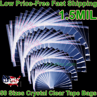 #ad 100 Clear 1.5Mil Tape Reclosable Bags Resealable Plastic T Shirt Apparel Packing