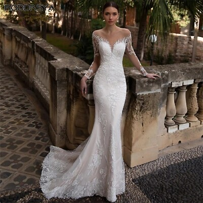 #ad V Neck Illusion Lace Mermaid Wedding Dress Appliques Beading Wedding Gowns Sexy