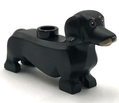 #ad Lego New Black Dog Dachshund Black Eyes Nose Tan Markings Pattern