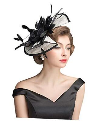 #ad Sinamay Fascinator Kentucky Derby Church Hats for Women 006a Black and White