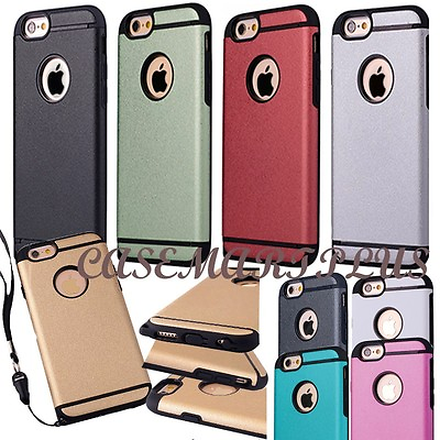 #ad for iPhone 6 and 6s hard pc rubber case cover with strap hook 2 layers w window