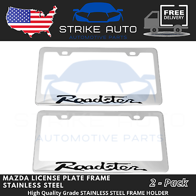 #ad 2x Mazda Roadster Logo Chrome Stainless Steel Laser Engraved License Plate Frame