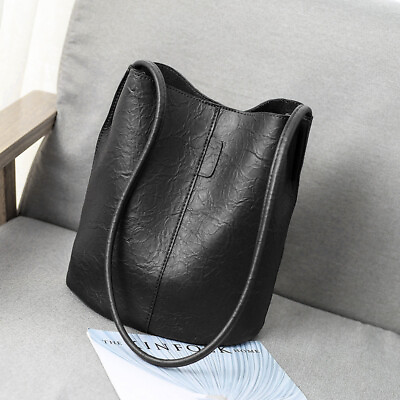 Women Black Soft Leather Bucket Bag Handbag Crossbody Shoulder Bag Hobo Bags