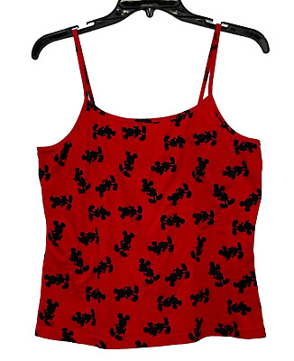 #ad Official Disney Women#x27;s XL Red Cotton Mickey Mouse Adjustable Camisole Tank Top