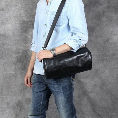 #ad Vintage Men#x27;s Leather Large capacity bucket style Shoulder Bag crossbody bag