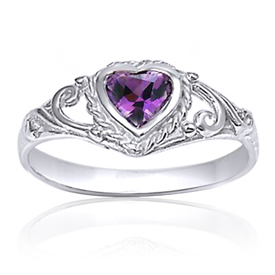 #ad Cz Kids Heart Baby Amethyst Sterling Silver 925 Ring Ladies Size 1 5 New Purple