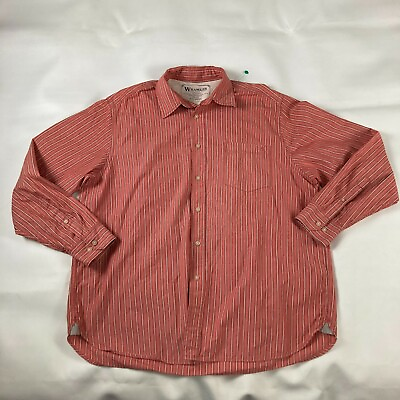 #ad Wrangler Jeans Co Sz XL Shirt Men#x27;s Striped Button Up Long Sleeve Western Orange