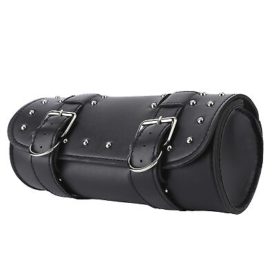 #ad ・Black Motorcycle Bag PU Leather Saddlebag Motorbike Roll Luggage Motor Replacem
