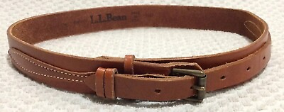 #ad Vintage L.L.Bean Size 26 LightBrown Leather Belt Goldtone Buckle Made USA