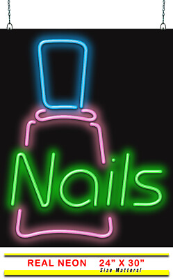 #ad Nails Neon Sign Jantec 24quot; x30quot; Nail Salon Neon Light Pedicure Massage Spa