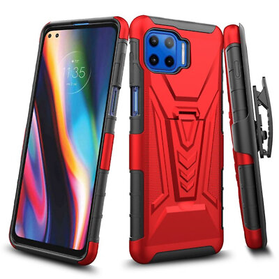 #ad 3 IN 1 Advanced Armor Hybrid Case with Belt Clip Holster for Motorola One 5G