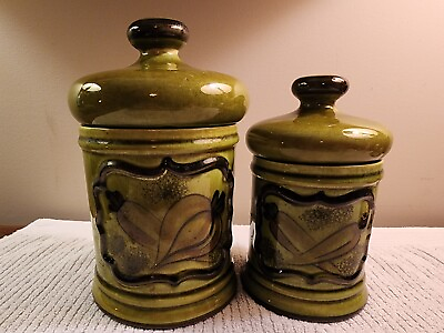 #ad Los Angeles Pottery Mid Century 2pc Canister Set 1963 Green #806 #807 Vintage