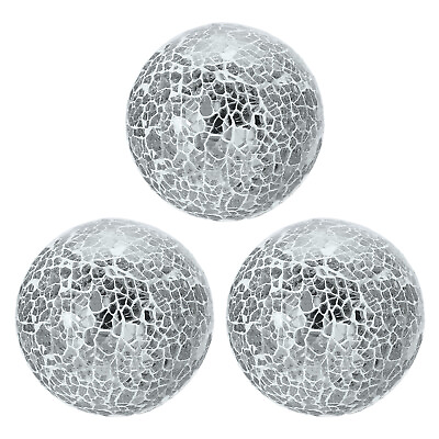 #ad 3Pcs Decorative Glass Balls 3.15 Inch Mosaic Glass Ball Silver