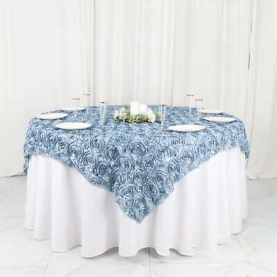 #ad 72x72quot; Dusty Blue SATIN Raised Roses TABLE OVERLAYS Unique Light Gray Party