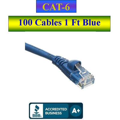 #ad Pack of 100 Cables Snagless 1 Ft Cat6 Blue Network Ethernet Patch Cable