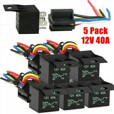 #ad 5Pcs Car 12V DC 40A 5 Pin Relay Switch Harness Socket Waterproof Automotive SPDT
