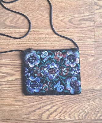 #ad Vintage Floral Embroidered Handmade Small Evening Bag Crossbody Purse 7 x 5.5quot;
