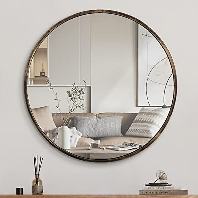 #ad Round Wall Mirror Bronze 20 Inch circular Metal Framed Wall Mounted Mirror Hangi