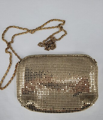 #ad Amanda Smith Purse Evening Bag Womens Small Chain Crossbody Strap Lined Gold