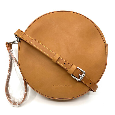 #ad Assembly Label Convertible Clutch Crossbody Bag Small Round Tan Leather
