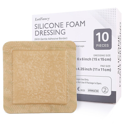#ad 10pcs Silicone Adhesive Foam Dressing 6x6 Waterproof Wound Bandage for Bed Sore