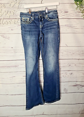 #ad VIGOSS Blue Denim Heritage Fit Embellished Mid Rise Bootcut Jeans Womans Size 8