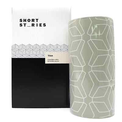 #ad NEW Short St ories Vase Modern Geometric Gray Ceramic Small 7.68 High