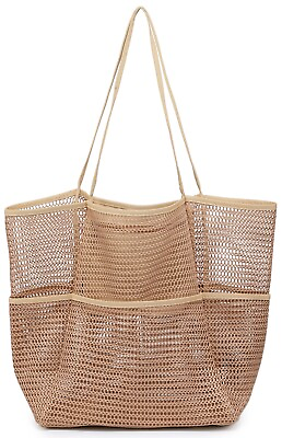 #ad NNEE Extra Large Mesh Beach Tote Bag with Multi Pockets Travel Shoulder Bag