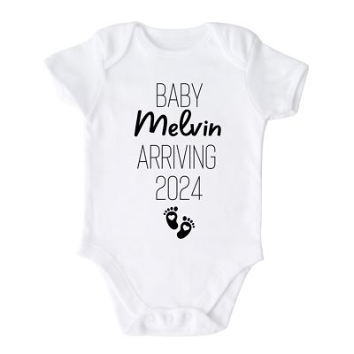 #ad Custom Name Arriving Baby Onesie® Cute Bodysuit for Baby Shower Gift