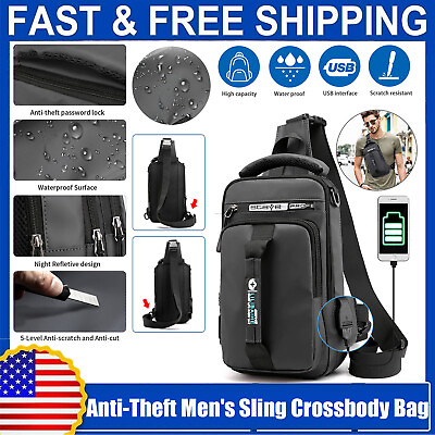 Sling Crossbody Bag Anti theft Chest Shoulder Messenger Men#x27;s Backpack USB Port $13.80