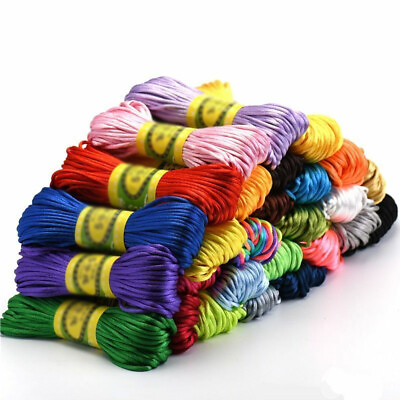 #ad 20 Meter 2.5mm Braided Macrame Satin Silk Cord Chinese Knot Nylon Rattail Thread