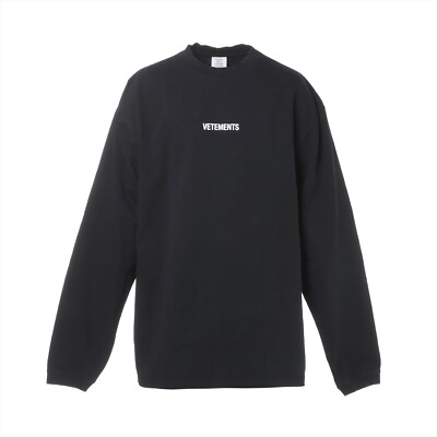 #ad Vetements Cotton Long T shirt L Men#x27;s Black Crew Neck Oversize Logo Embroidery U