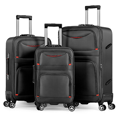 #ad 3 Piece Softside Expandable Luggage Set w Spinner Wheel Lightweight Suitcase