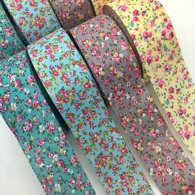 #ad 10Yards Flower Printed Ribbon Cloth Fabric Floral Ribbons Sewing Craft Materials
