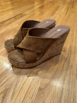 #ad Brown Suede Wedge Sandals