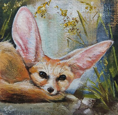 #ad Original acrylic painting Fennec Fox 10x10 cm Hand painted Animal Painting