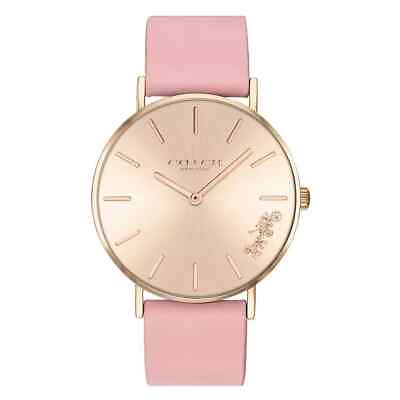 #ad Coach Perry Gold Tone Dial Pink Leather Strap Quartz 14503332 Women#x27;s Watch