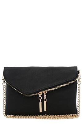 #ad Envelope Wristlet Clutch Crossbody Bag with Chain Strap Black One Size