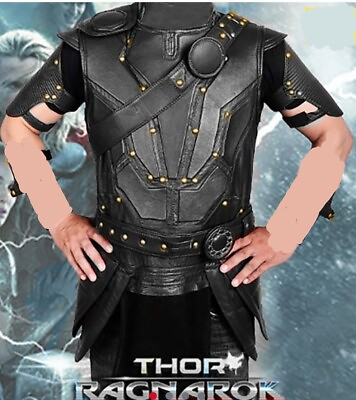 #ad Thor Ragnarok Black Faux PU Leather Vest Jacket