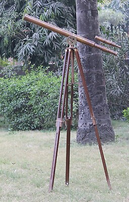 #ad US Navy Griffth Antique Adjustable Tripod Nautical Style Double Barrel Telescope