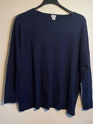 #ad Chicos Classic Navy Front Seam Pullover Cotton Cashmere Blend Sweater Size 3 NWT