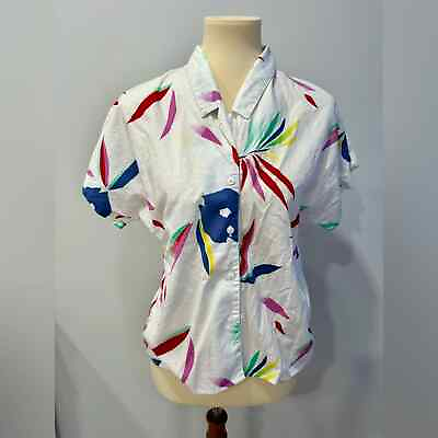 #ad 80s vintage women Button Down Short Sleeve shirt 5 6 women’s