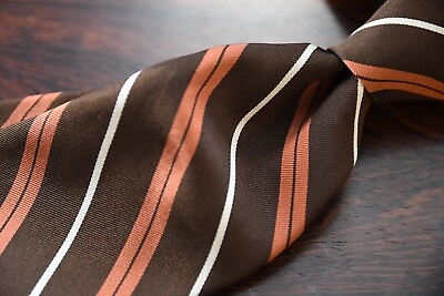 #ad Soporific * OXXFORD CLOTHES * Brown Orange Stripe Handmade Self Tipped Tie 3.5quot;